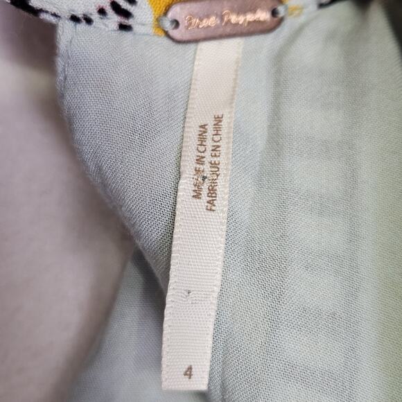 Free People Tegan Border Boho Mini Dress Floral Tunic Flowy Fairy Pockets Blue 4 - Picture 14 of 16